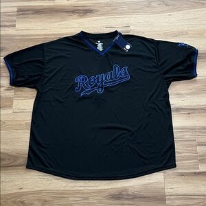 Fanatics Kansas City Royals Men’s V-Neck Black Jersey with Blue Royals Script